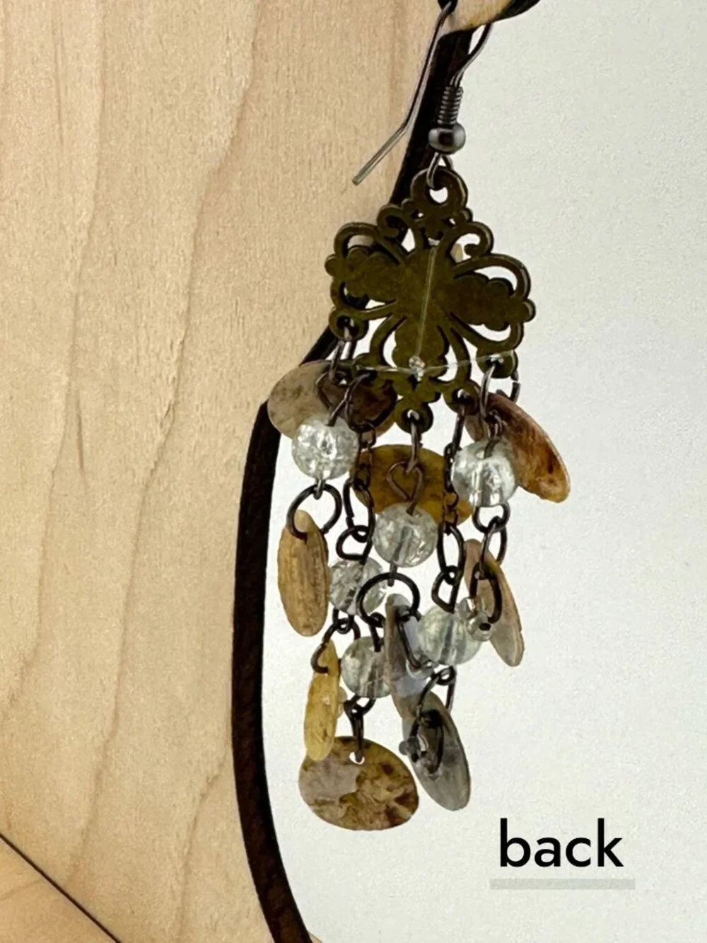 Vintage Mother of Pearl Chandelier Earrings Boho Shell Cascade Dangle 3.5